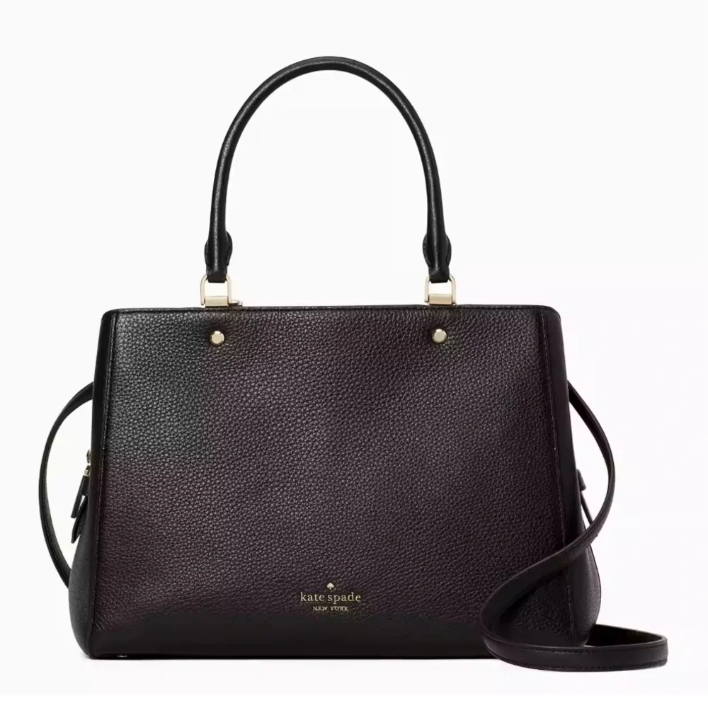 KATE SPADE LEILA MEDIUM TRIPLE COMPARTMENT SATCHEL SHOULDER BAG BLACK LEATHER - Picture 1 of 14